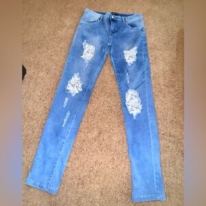 Stylish Distressed Blue Women's Skinny Jeans